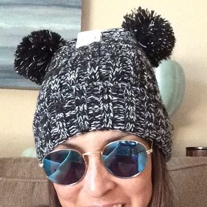 Black & White Beanie with Pom- Pom